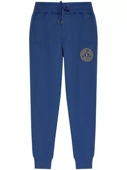 Versace Jeans Couture хлопковые спортивные брюки с вышитым логотипом, синий