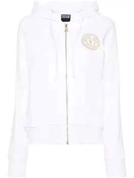 Versace Jeans Couture худи на молнии с вышитым логотипом, белый