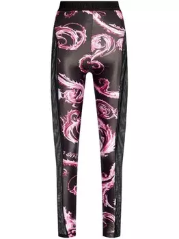 Versace Jeans Couture леггинсы с принтом Barocco и вставками, черный