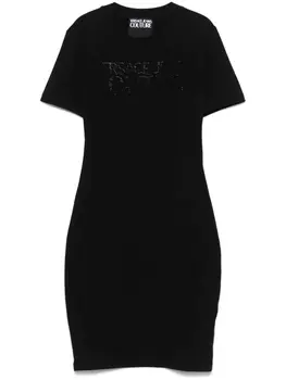 Versace Jeans Couture мини-платье с кристальным институциональным логотипом, черный