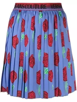 Versace Jeans Couture мини-юбка со складками и логотипом, синий
