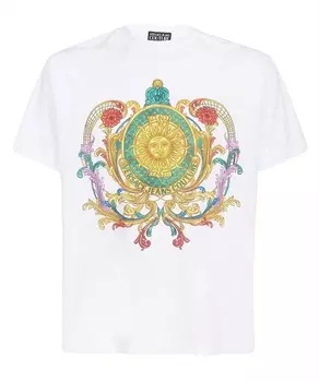 Versace Jeans Couture Мужская белая красочная футболка с коротким рукавом с логотипом Medusa, белый