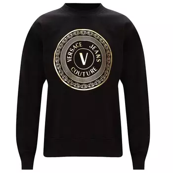 Versace Jeans Couture Мужской хлопковый свитер с логотипом черного и золотого цвета, черный