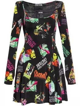 Versace Jeans Couture расклешенное платье с логотипом и вырезом горловины, черный