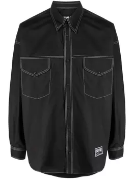 Versace Jeans Couture рубашка с нашивкой-логотипом, черный