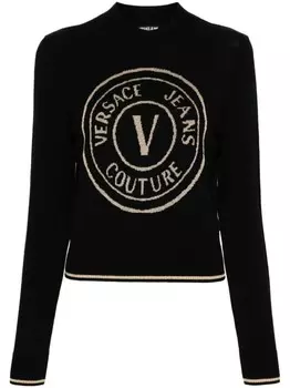 Versace Jeans Couture шерстяной джемпер с логотипом V-Emblem, черный