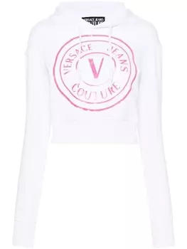 Versace Jeans Couture укороченное худи с логотипом, белый