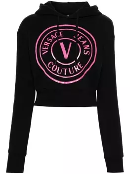 Versace Jeans Couture укороченное худи с логотипом, черный