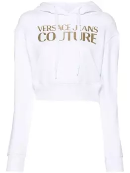 Versace Jeans Couture укороченное худи с логотипом, белый