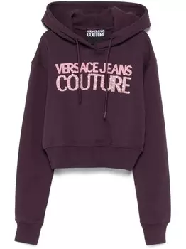 Versace Jeans Couture укороченное худи с вышитым логотипом, фиолетовый