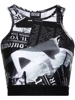 Versace Jeans Couture укороченный топ с графичным принтом, черный