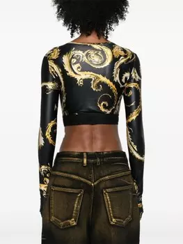 Versace Jeans Couture укороченный топ с принтом Chromo Couture, черный