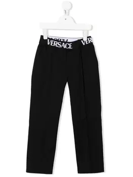 Versace Kids брюки с логотипом на поясе, черный