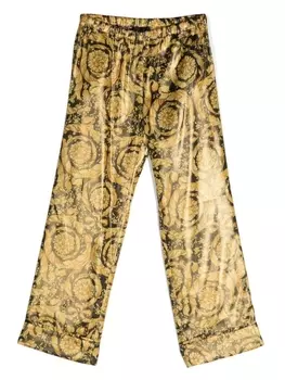 Versace Kids брюки с узором Baroque, черный