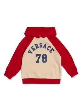 Versace Kids двухцветная хлопковая толстовка с логотипом, нейтральный цвет