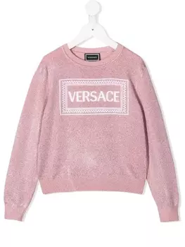 Versace Kids джемпер с вышитым логотипом и блестками, розовый
