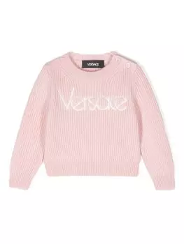 Versace Kids джемпер вязаный с вышитым логотипом, розовый