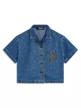 Versace Kids джинсовая рубашка с мотивом «Голова Медузы», синий