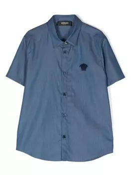 Versace Kids джинсовая рубашка с нашивкой Medusa, синий