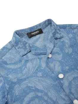 Versace Kids джинсовая рубашка с принтом Barocco, синий