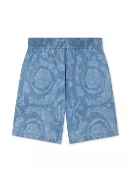 Versace Kids джинсовые шорты с принтом Barocco, синий