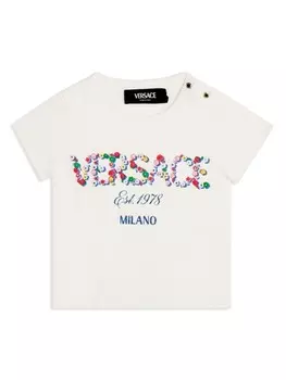 Versace Kids футболка из хлопка с цветочным логотипом, белый