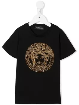 Versace Kids футболка с декором Medusa, черный