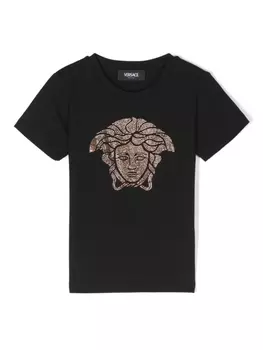 Versace Kids футболка с декором Medusa и стразами, черный