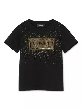 Versace Kids футболка с логотипом, украшенная кристаллами, черный