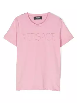 Versace Kids футболка с тисненым логотипом, розовый