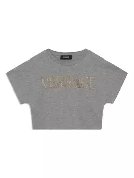 Versace Kids футболка с вышитым логотипом, серый
