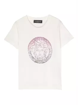 Versace Kids футболка со стразами и декором Medusa, белый