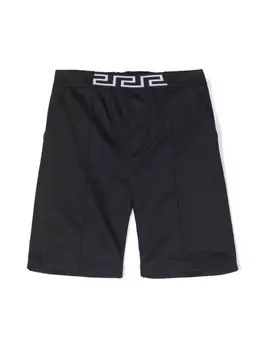 Versace Kids габардиновые шорты с узором Greca на поясе, синий