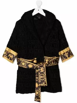 Versace Kids халат I Love Baroque с капюшоном, черный