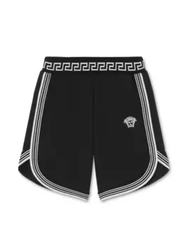 Versace Kids хлопковые шорты с принтом «Грека», черный