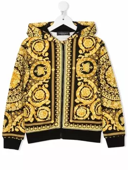 Versace Kids худи на молнии с принтом Barocco, черный