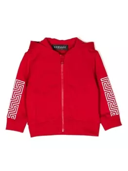 Versace Kids худи на молнии с принтом Greca, красный