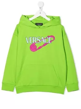 Versace Kids худи с отделкой в рубчик и логотипом, зеленый