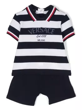 Versace Kids комплект из футболки и шортов с логотипом, синий