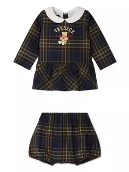 Versace Kids комплект Tartan Love Teddy из платья и блумеров, синий