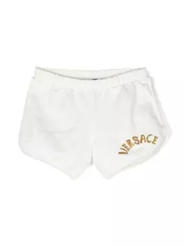 Versace Kids короткие шорты с вышитым логотипом, белый