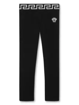 Versace Kids легинсы с эластичным поясом и узором Greca, черный