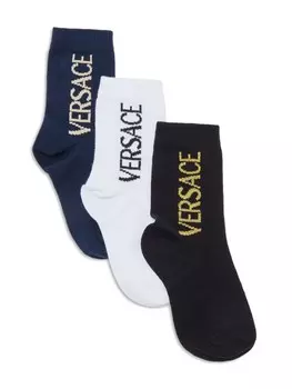 Versace Kids носки с логотипом (набор из трех), синий