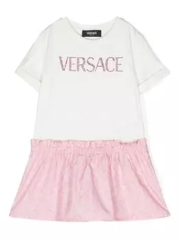 Versace Kids платье-футболка с принтом Barocco, белый