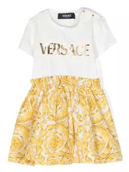 Versace Kids платье-футболка с принтом Barocco, белый