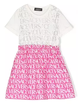 Versace Kids платье с кристаллами и логотипом, белый