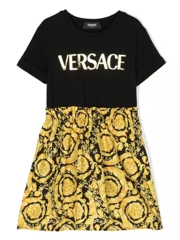 Versace Kids платье с принтом Barocco, черный