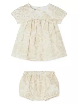 Versace Kids платье с принтом Barocco, нейтральный цвет
