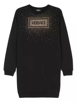 Versace Kids платье-толстовка с логотипом и стразами, черный