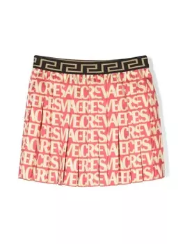 Versace Kids плиссированная юбка мини с логотипом, розовый